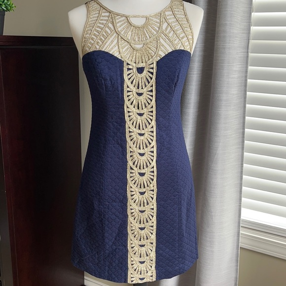 Lilly Pulitzer Dresses & Skirts - Lilly Pulitzer Tana Shift Dress True Navy and Gold size 0
